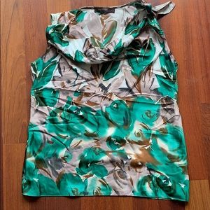 Green, tan, black floral print tank/blouse.
